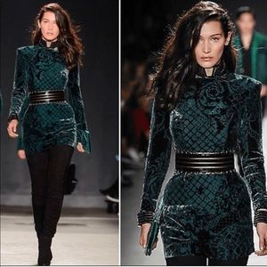 Balmain X H&M Velvet Green Burnout Dress W/ Zippers sz8